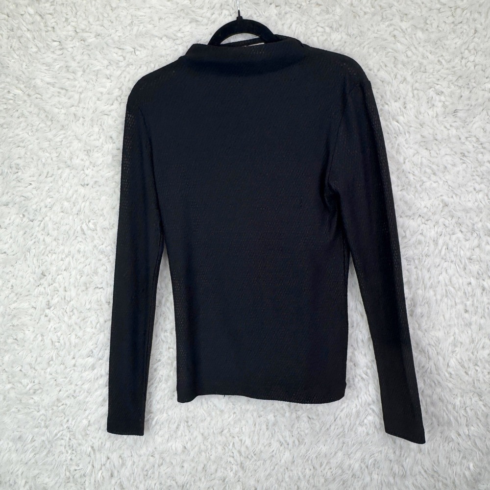 Minimum Mock Neck Long Sleeve L Top Black Textured Sheer Thin Knit Minimalist